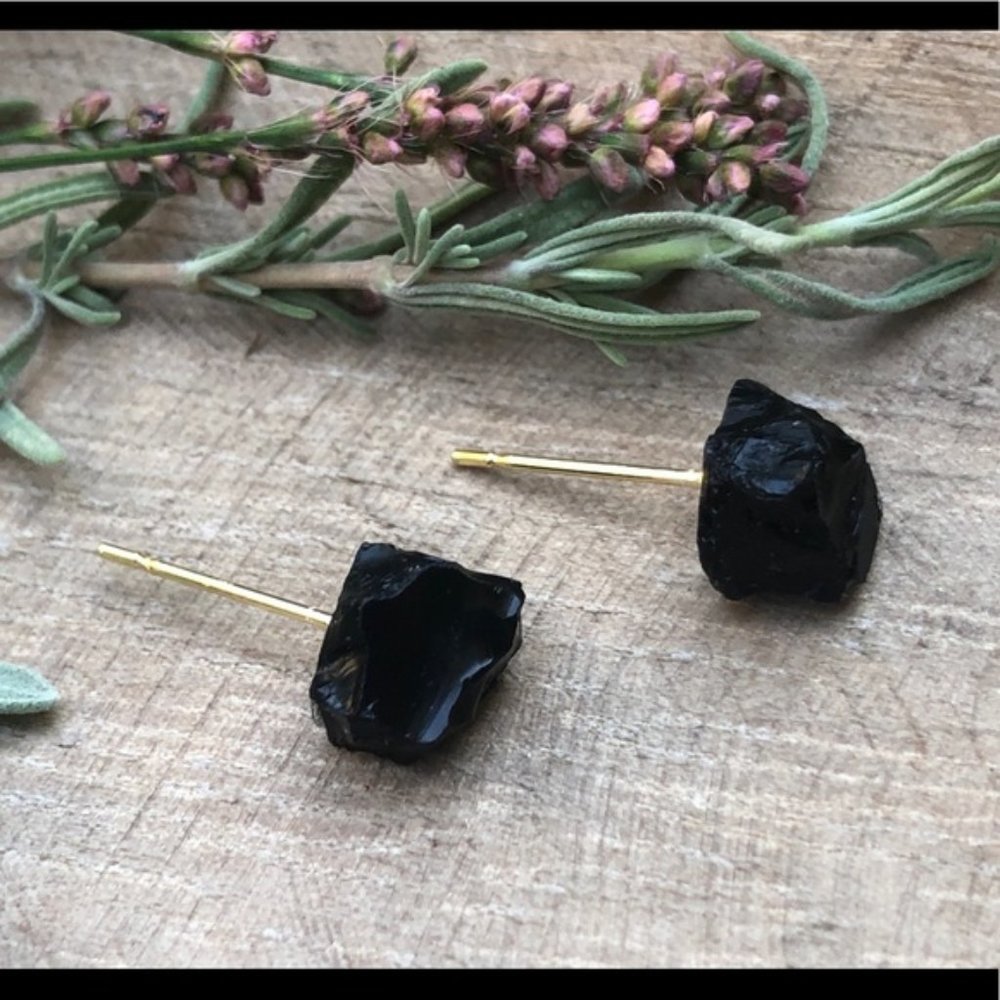 Gorgeous Raw Tourmaline Crystal Boho Stud Earrings